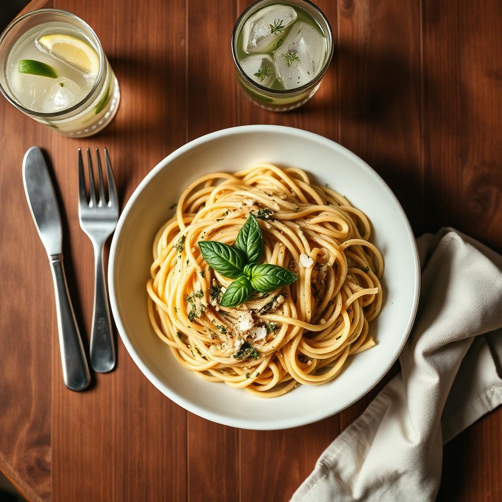 Creamy pesto pasta background
